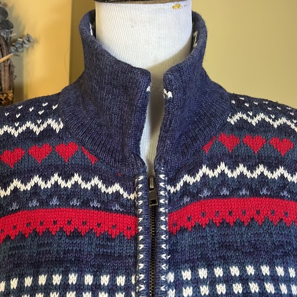 Vtg TIARA Size Small Graphic Knit Ski Winter Zip-Front Cardigan Ramie Cotton - Picture 11 of 12